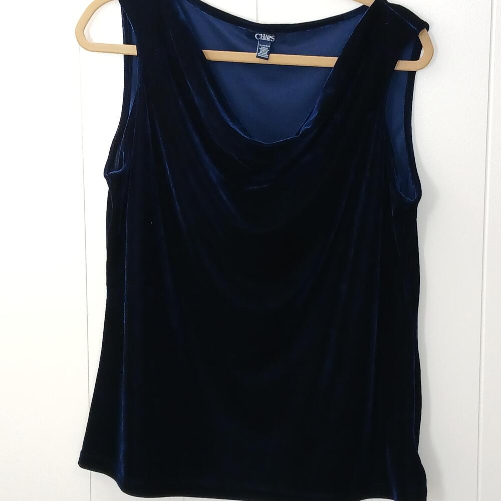 Chaps Tank Womens XL Blue Stretch Velvet Scoop Neck Party Sleeveless